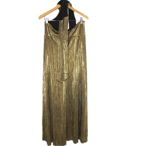 Topshop Metallic Plisse Dress Cut Out Halter Neck Evening Party Gold NWT 12 - Picture 6 of 10